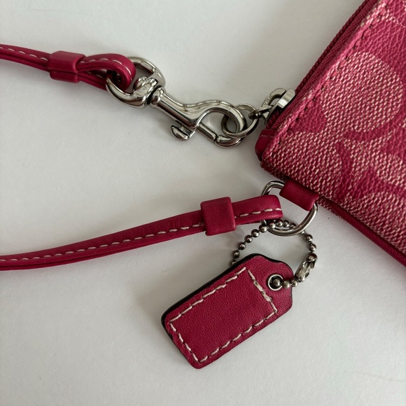 Coach Pink/White Stripe Signature Coated Canvas Wallet Wristlet - Picture 5 of 6